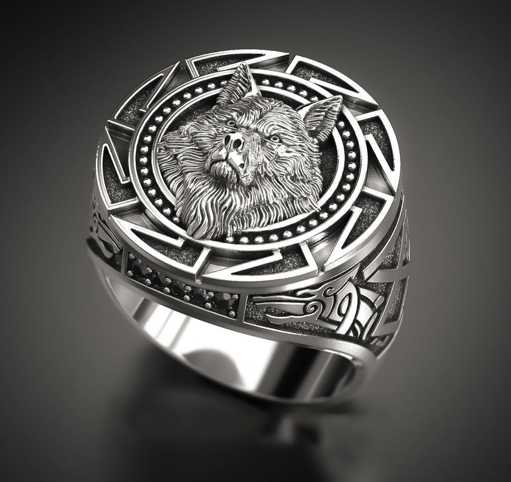 Viking Wolf Head Ring – Nordic Stainless Steel Band in Silver