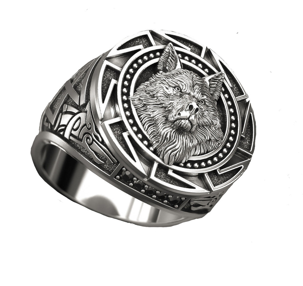 Viking Wolf Head Ring – Nordic Stainless Steel Band in Silver