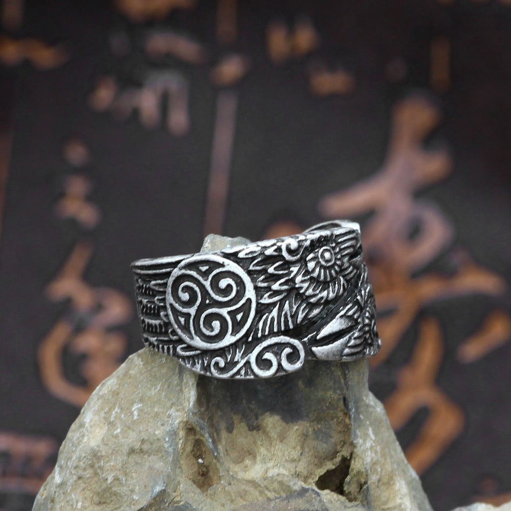 Viking Raven Stainless Steel Ring – Gold & Silver