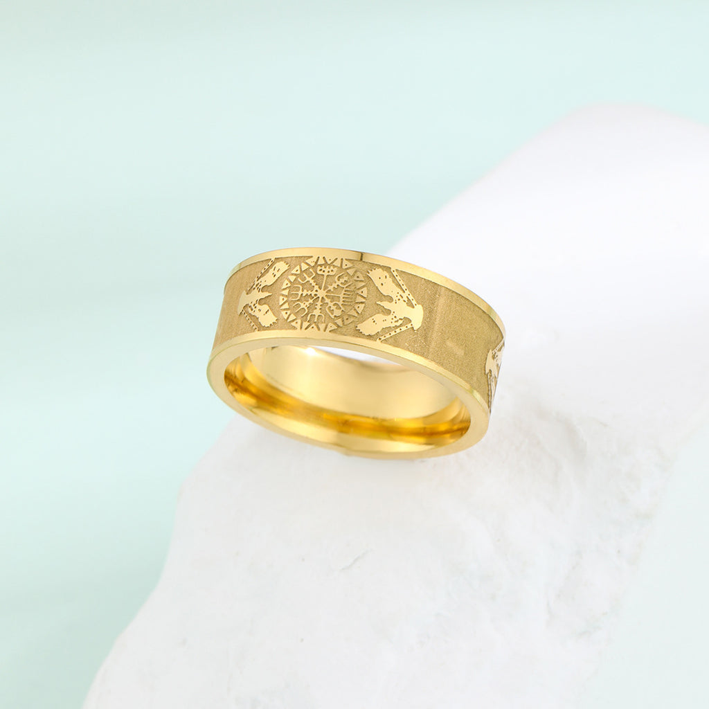 Odin’s Raven Compass Viking Ring – Stainless Steel in Gold or Silver