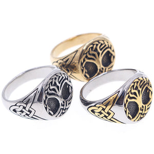 Viking Tree of Life Stainless Steel Ring – Gold, Silver & Two-Tone