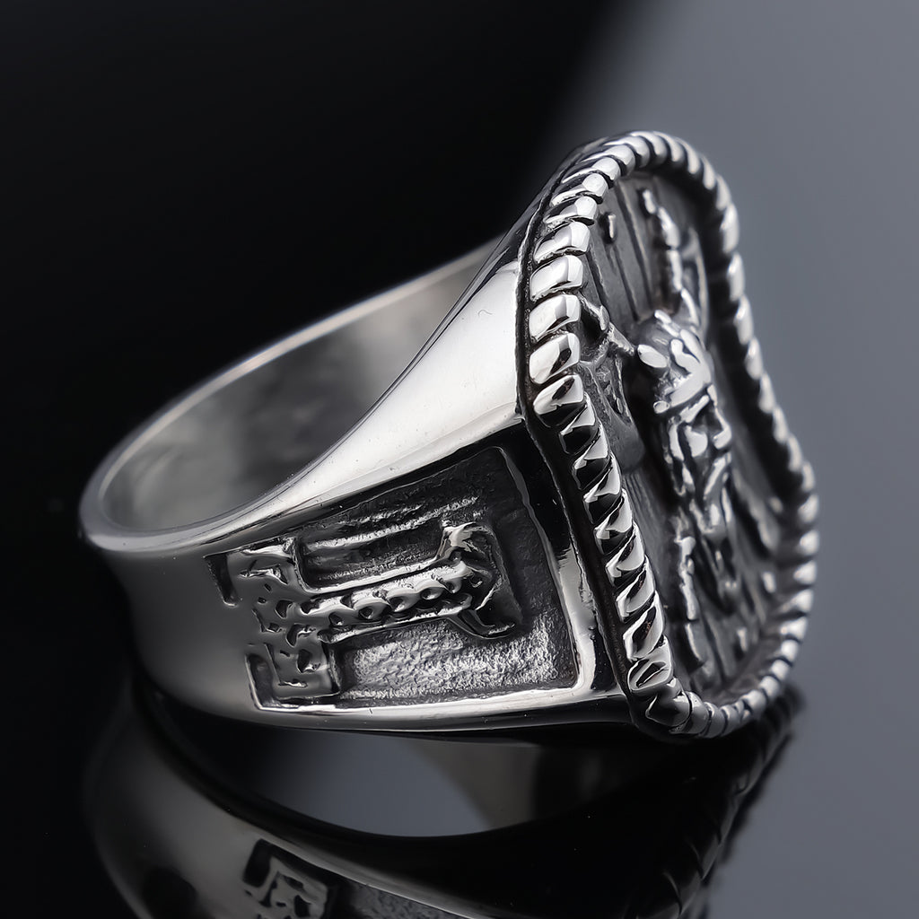 Odin & Crossed Axe Viking Ring – Nordic Warrior Stainless Steel Band in Gold & Silver