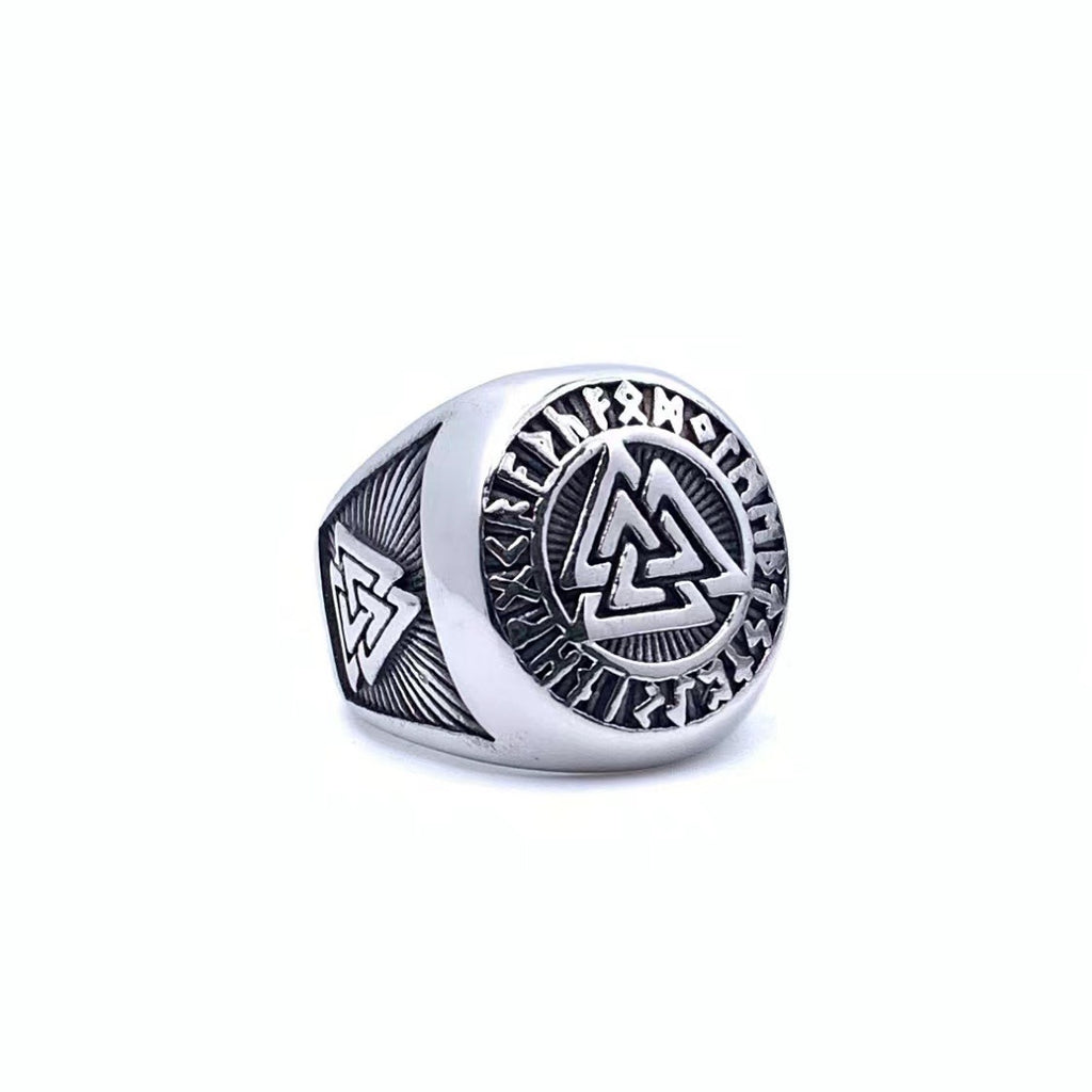 Viking Triquetra & Rune Ring – Nordic Stainless Steel Band in Gold & Silver