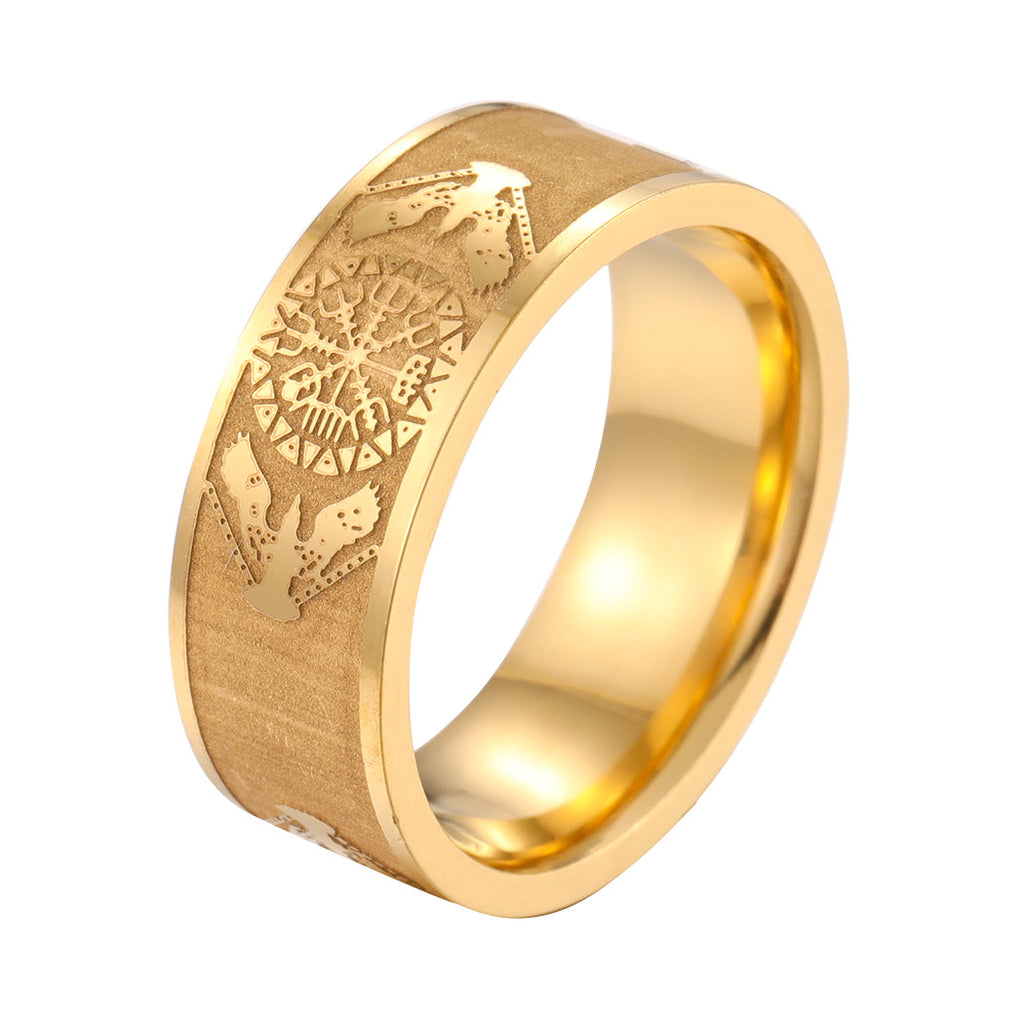 Odin’s Raven Compass Viking Ring – Stainless Steel in Gold or Silver