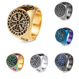 Viking Horn & Compass Rune Ring – Nordic Stainless Steel Band in 6 Colors