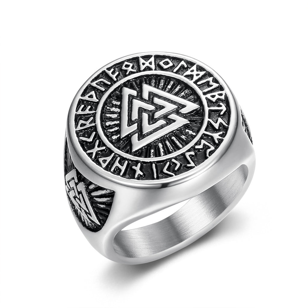 Viking Triquetra & Rune Ring – Nordic Stainless Steel Band in Gold & Silver