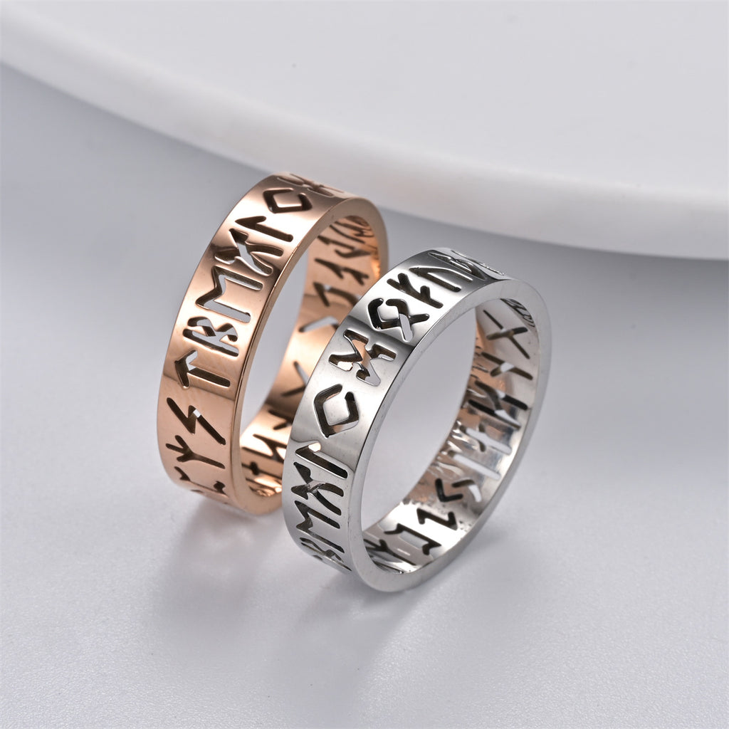 Viking Openwork Rune Ring – Nordic Stainless Steel Band in Gold, Silver, Black & Rose Gold