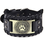 Viking Bear Claw & Rune Leather Bracelet – Antique Teal, Antique Silver & Antique Red