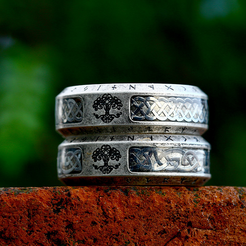 Viking Warrior Rune Ring – Nordic Life Tree Stainless Steel Band in Gold & Silver