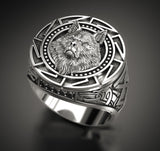 Viking Wolf Head Ring – Nordic Stainless Steel Band in Silver