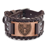 Viking Deer & Compass Leather Bracelet – Antique Teal, Antique Silver & Antique Red
