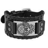 Viking Odin’s Raven & Compass Leather Bracelet – Antique Teal, Antique Silver & Antique Red