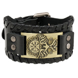Viking Odin’s Raven & Compass Leather Bracelet – Antique Teal, Antique Silver & Antique Red