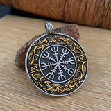 Viking Compass Pendant – Stainless Steel with Silver & Gold Accents, Norse Vegvísir Talisman