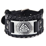 Viking Triquetra & Rune Leather Bracelet – Antique Teal, Antique Silver & Antique Red