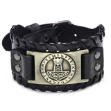 Viking Thor’s Hammer & Rune Leather Bracelet – Antique Teal, Antique Silver & Antique Red