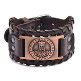Viking Thor’s Hammer & Rune Leather Bracelet – Antique Teal, Antique Silver & Antique Red