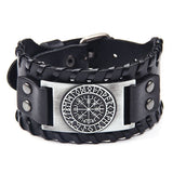 Viking Compass & Rune Leather Bracelet – Antique Teal, Antique Silver & Antique Red