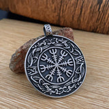 Viking Compass Pendant – Stainless Steel with Silver & Gold Accents, Norse Vegvísir Talisman