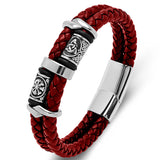 Handcrafted Two-Tone Leather & Stainless Steel Viking Beaded Men’s Bracelet — Multiple Color Options