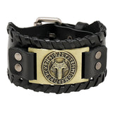 Viking Bear Head & Rune Leather Bracelet – Antique Teal, Antique Silver & Antique Red