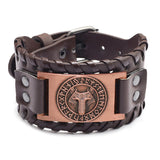 Viking Bear Head & Rune Leather Bracelet – Antique Teal, Antique Silver & Antique Red