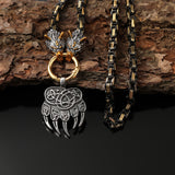 Voorth Viking Wolf Head & Bear Claw Pendant Necklace – Nordic Stainless Steel Jewelry