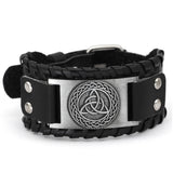 Viking Triskelion & Woven Knot Leather Bracelet – Antique Teal, Antique Silver & Antique Red