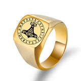 Viking Mjölnir & Rune Ring – Nordic Thunder Hammer Stainless Steel Band in Gold, Silver & Black