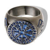 Viking Horn & Compass Rune Ring – Nordic Stainless Steel Band in 6 Colors