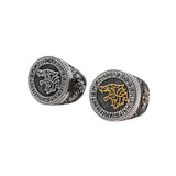 Viking Wolf Head & Rune Ring – Nordic Stainless Steel Band in Gold & Silver