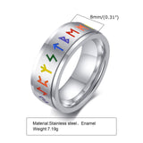 Viking Spinning Color Rune Ring – Nordic Stainless Steel Silver Band