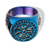 Viking Horn & Compass Rune Ring – Nordic Stainless Steel Band in 6 Colors