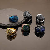 Viking Horn & Compass Rune Ring – Nordic Stainless Steel Band in 6 Colors