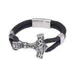 Thor’s Hammer Leather Bracelet – Premium Braided Leather & Stainless Steel Mjölnir, Norse Viking Jewelry