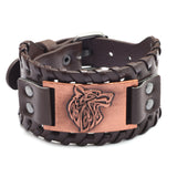 Viking Wolf Head Leather Bracelet – Antique Teal, Antique Silver & Antique Red