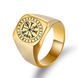 Viking Compass & Rune Ring – Nordic Stainless Steel Band in Gold, Silver & Black