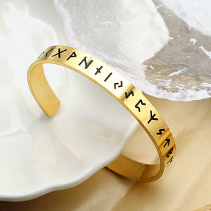 Viking Rune Open Bangle – Gold & Silver | Norse Talisman of Courage and Protection