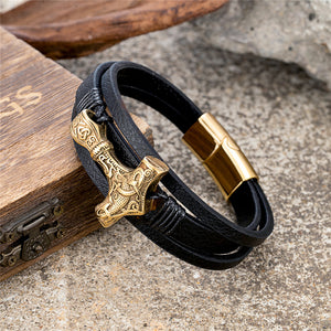 Viking Thor’s Hammer Bracelet – Gold, Silver & Dual-Tone | Norse Symbol of Strength and Protection