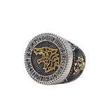 Viking Wolf Head & Rune Ring – Nordic Stainless Steel Band in Gold & Silver