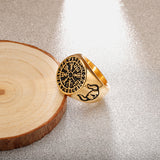 Viking Horn & Compass Rune Ring – Nordic Stainless Steel Band in 6 Colors