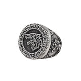 Viking Wolf Head & Rune Ring – Nordic Stainless Steel Band in Gold & Silver