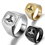 Viking Mjölnir & Rune Ring – Nordic Thunder Hammer Stainless Steel Band in Gold, Silver & Black