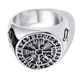 Viking Horn & Compass Rune Ring – Nordic Stainless Steel Band in 6 Colors