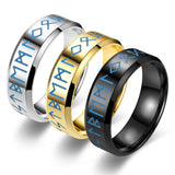 Viking Luminous Rune Ring – Nordic Stainless Steel Band in Gold, Silver & Black