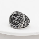 Viking Wolf Head & Rune Ring – Nordic Stainless Steel Band in Gold & Silver