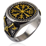 Viking Axe & Compass Ring – Nordic Warrior Stainless Steel Band in Gold & Silver