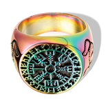 Viking Horn & Compass Rune Ring – Nordic Stainless Steel Band in 6 Colors