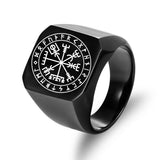 Viking Compass & Rune Ring – Nordic Stainless Steel Band in Gold, Silver & Black