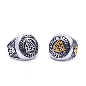 Viking Triquetra & Rune Ring – Nordic Stainless Steel Band in Gold & Silver